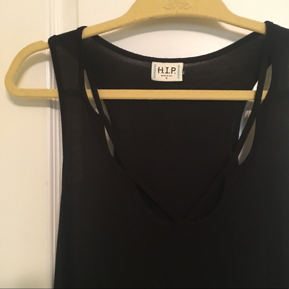 Black Racerback Tank with Round Cut Design